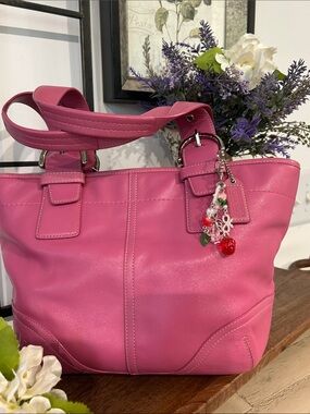 Coach Pink Leather Tote with Strawberry Charm